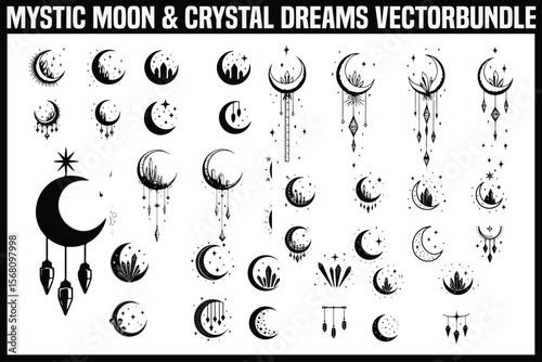 Mystic Moon & Crystal Dream vector Set vector bundle
