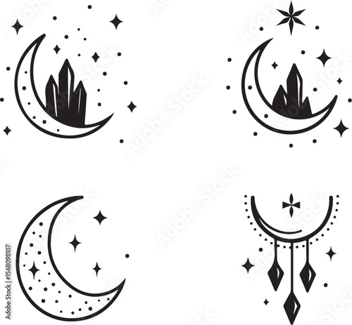 Mystic Moon & Crystal Dream vector Set vector bundle