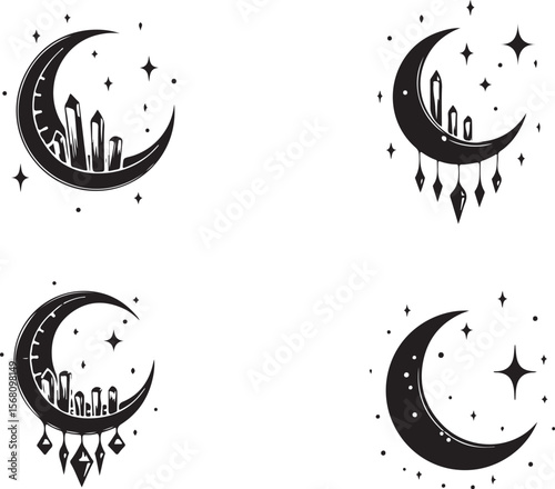 Mystic Moon & Crystal Dream vector Set vector bundle