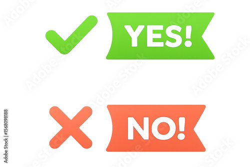 Green yes check mark and orange no cross symbols isolated on transparent background