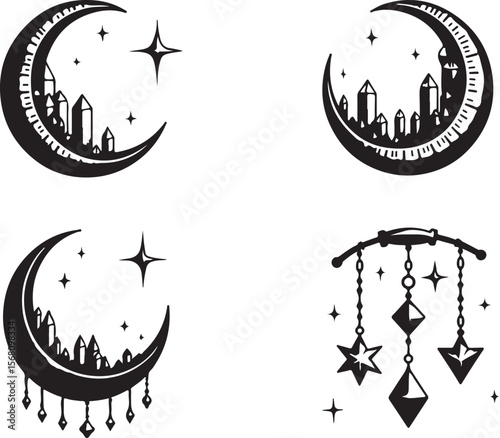 Mystic Moon & Crystal Dream vector Set vector bundle