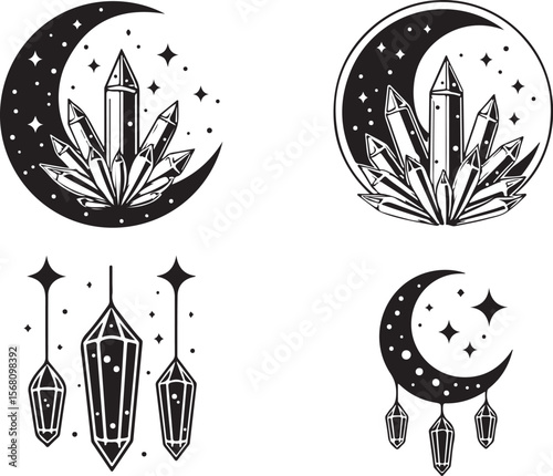 Mystic Moon & Crystal Dream vector Set vector bundle