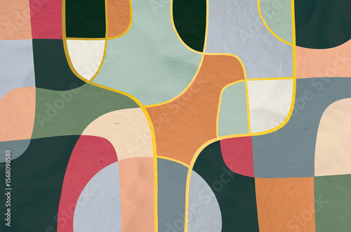 Abstract geometric art illustration, Abstract geometric art with freeform shapes painted in multicolor painting and soft texture.