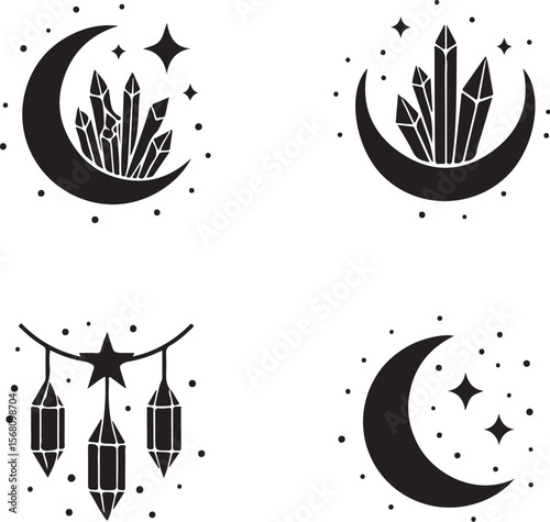 Mystic Moon & Crystal Dream vector Set vector bundle