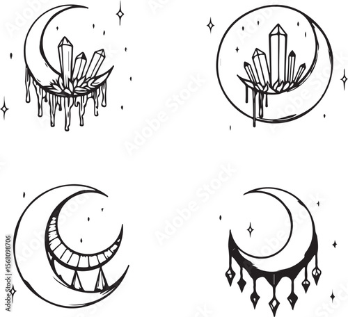 Mystic Moon & Crystal Dream vector Set vector bundle