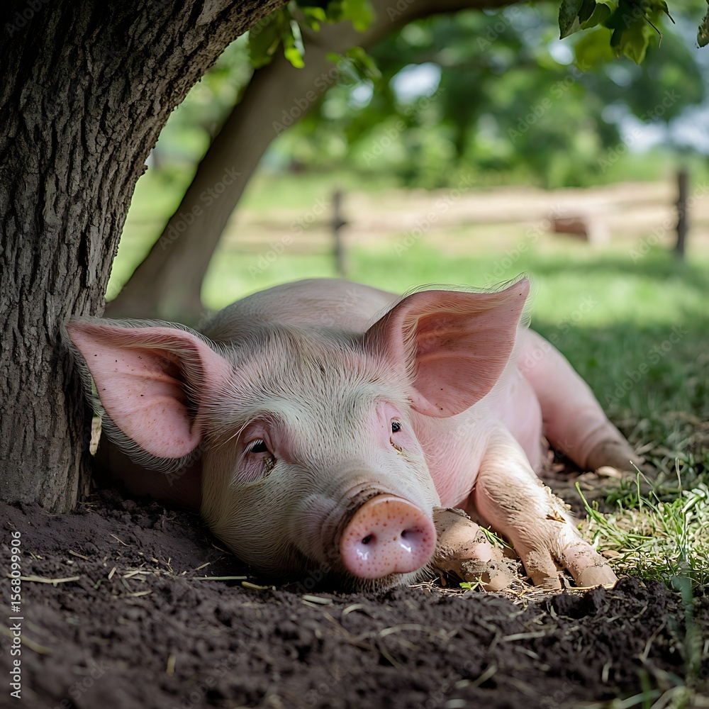 Pig relaxing quietly in peaceful natural setting high resolution picture Pig relaxing quietly in peaceful natural setting high resolution picture