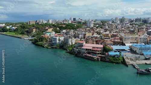 Mombasa, Kenya Old Town and Indian Ocean Shoreline – 4K Aerial Video