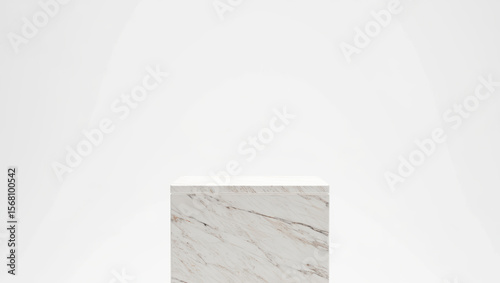 Minimalist White Marble Display Podium Against Neutral Backgroun