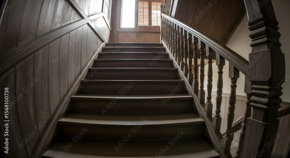 Obraz premium a wooden staircase inside the house