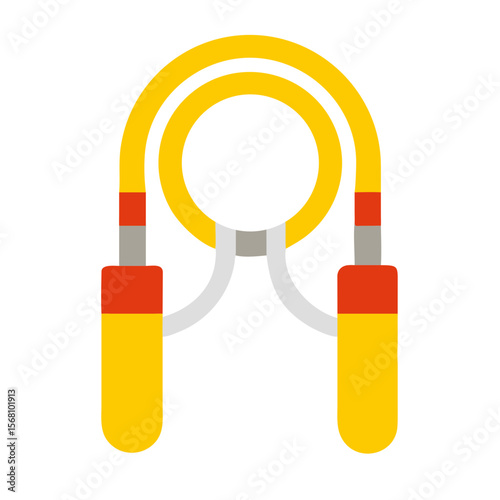 Yellow fitness jump rope with red grips on white background  