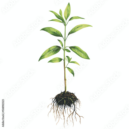 vector plant with roots in the ground .Generative AI