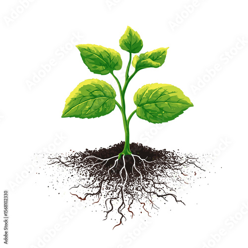 vector plant with roots in the ground .Generative AI