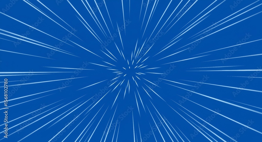Fototapeta premium Blue speed lines burst effect, abstract comic radial motion blur zoom lines, anime style design