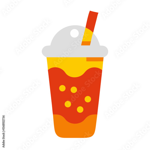 Colorful beverage in a cup with straw and whipped cream  