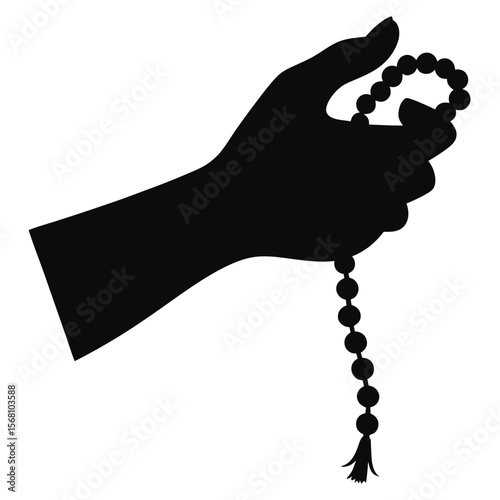 Praying human hands holding Rosary (Tasbih).