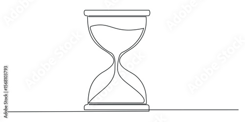 Continuous one line drawing of hourglass. One line drawing illustration of hourglass with flow sand. Vector Illustration