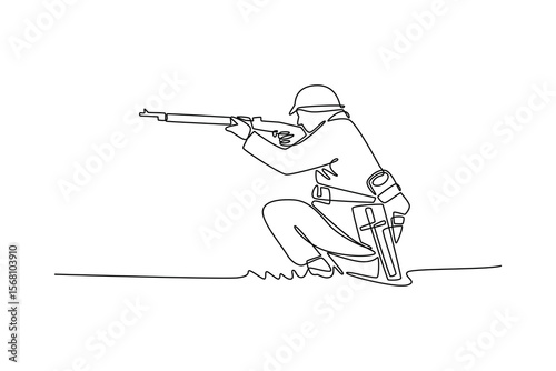 World war concept. Single line draw design. Vector graphic illustration