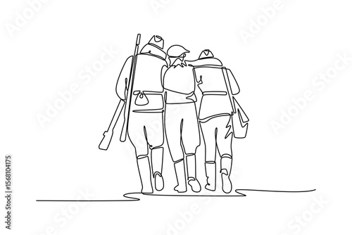 World war concept. Single line draw design. Vector graphic illustration