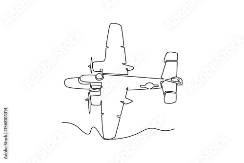 World War II fighter planes.  world war concept. Single line draw design. Vector graphic illustration