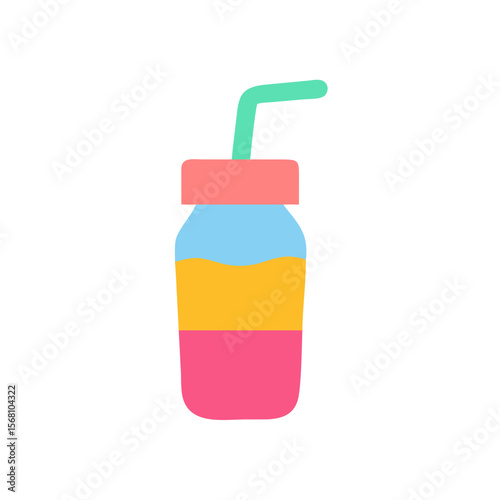 Colorful drink in jar with straw showing layered beverage  