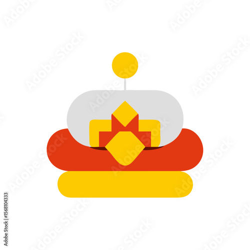 Abstract crown illustration in yellow, red, and white colors  