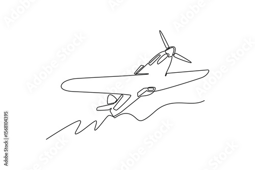 World War II fighter planes.  world war concept. Single line draw design. Vector graphic illustration
