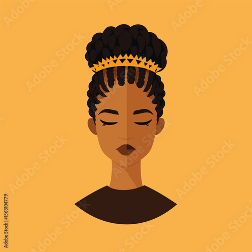 African woman with crown braid wrapped around her head, regal and royal vibe vector illustration