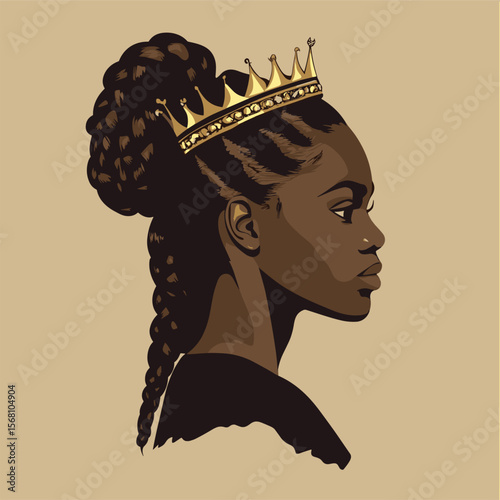 African woman with crown braid wrapped around her head, regal and royal vibe vector illustration
