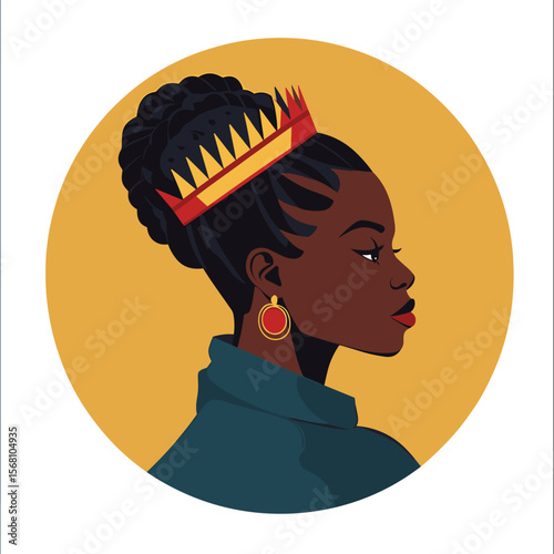 African woman with crown braid wrapped around her head, regal and royal vibe vector illustration
