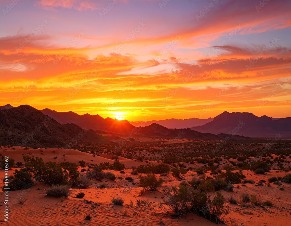 Fototapeta premium Dramatic sunset over desert mountains