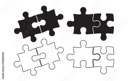 Black and white puzzle pieces connecting interlocking graphic