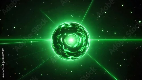 Green Sci-Fi Power Orb – Futuristic Glowing Energy Ball Animation with Radiating Beams for High-Tech Fantasy and Action Visuals