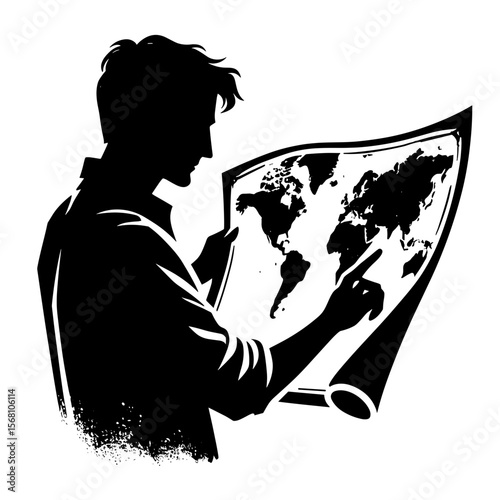 Man holding world map against transparent background