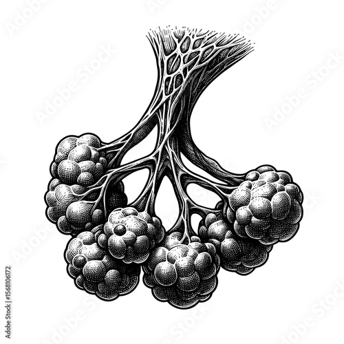 Alveoli diagram in black-and-white for educational purposes
