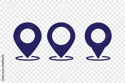 Location marker, map pin icon set. Flat icon set of location and map pins. Map pin place marker. Location pointer icon symbol in flat style. Position symbol. Point illustration sign collection 