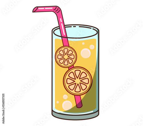 Illustration of a Refreshing Lemonade Drink With Straw and Lemon Slices
