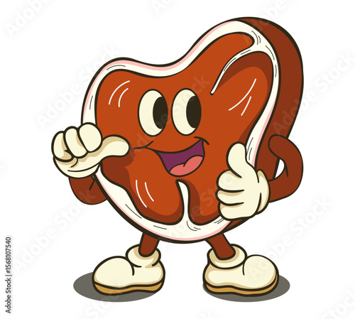 Cartoon Steak Character Giving Thumbs Up with Friendly Expression and Fun Style