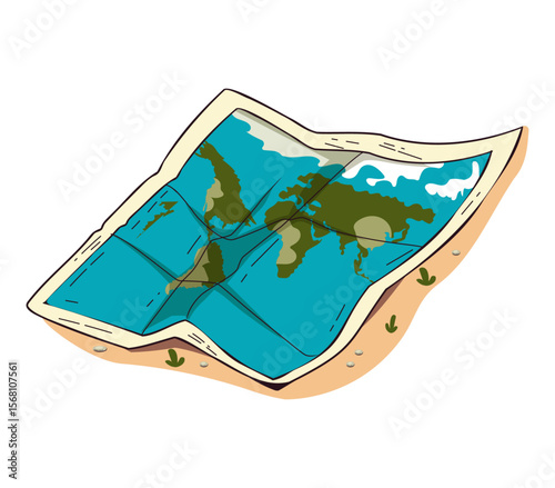 Illustration of a Detailed World Map on a Folded Paper