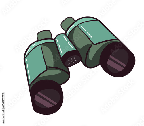 Illustrated Green Binoculars in a Minimalist Artistic Design