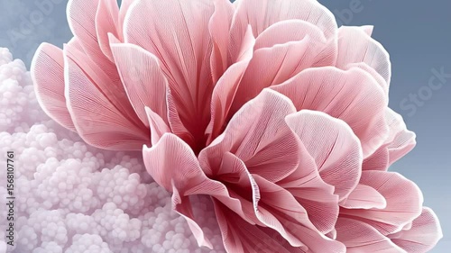 Beautiful pink flower illustration with intricate petal details, set against a soft gradient background, showcasing nature's elegance and artistic design