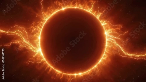 Fiery Solar Eclipse Explosion – Plasma Energy Ring, Dark Cosmic Core, Galactic Storm Visual in Space | Sci-Fi Celestial Power Video Scene