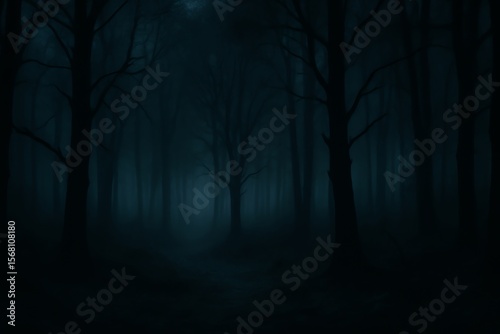 Foggy Dark Forest Trees Mystery Night Woods Spooky Background