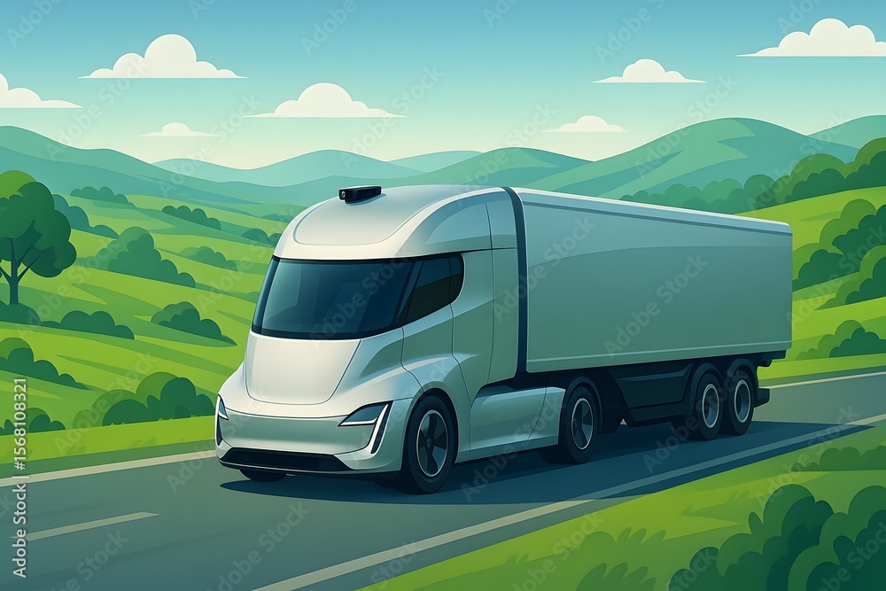 Obraz premium Truck Vehicle on Scenic Highway in Countryside