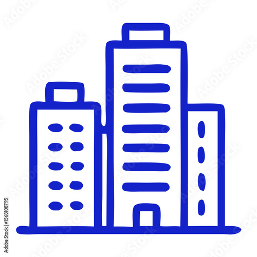 Outline Handdrawn Pink Skyscraper Residential Building Cityscape Architecture Icon