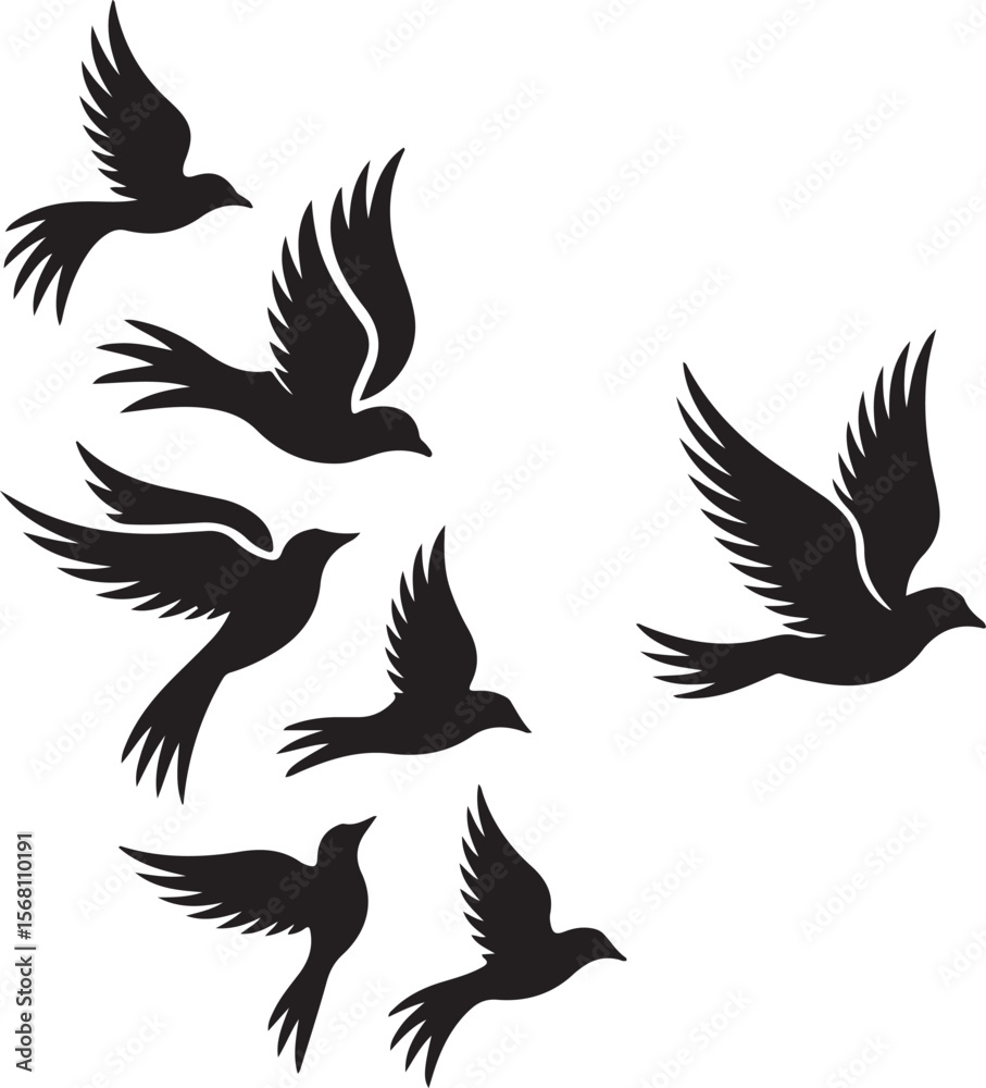 Fototapeta premium silhouettes of birds, set of silhouettes of birds, set of birds,