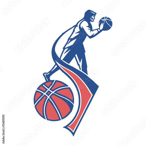Basketball Player Dribbling Red Blue Graphic Design