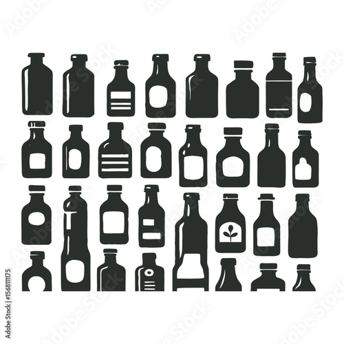 Black and White Collection of Various Bottle Silhouettes