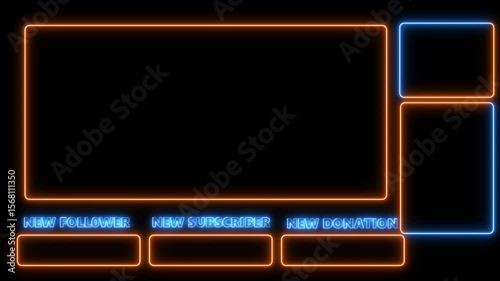 Intermission Stream Overlay Neon Animation with Alerts and Webcam Panels for Gaming and Streaming