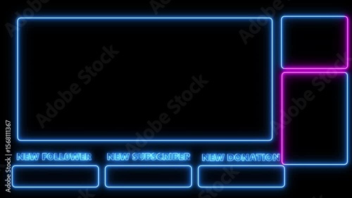Intermission Stream Overlay Neon Animation with Alerts and Webcam Panels for Gaming and Streaming