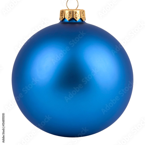 Glossy Blue Christmas Bauble Hanging Decoration in 3D Render on Transparent Background